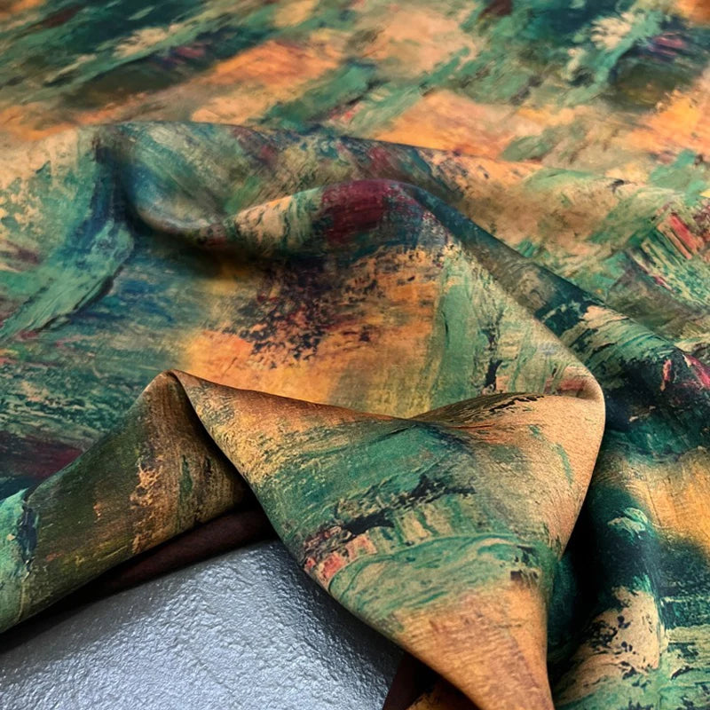 47'' Width 25MM Thickness Soft and Comfortable Gambiered Guangdong Silk Fabric Material by Yard with Water Lily Print for DIY Sewing Spring Summer Blouse Cheongsam Dressmaking R388