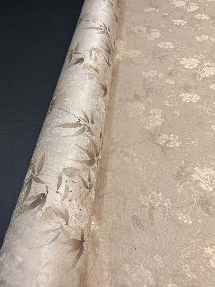 Chinese Style White Ink Bamboo on Light Pink Silk Fabric 45'' Wide 22MM Thickness Cheongsam Dress Pants Summer Jacquard Silk Fabric by Yard DIY Sewing Material D1671