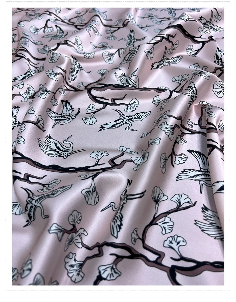 120CM Wide 19MM 93% Silk & 7% Spandex Floral Print Stretch Pink Silk Satin Fabric for Dress Cheongsam Shirt Jacket Pants,DIY Sewing Material D1174