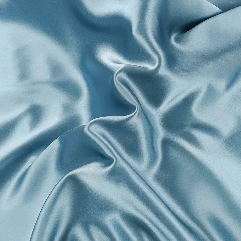 116'' Wide 22MM Solid Color Blue Black Golden Heavy Silk Crepe Plain Fabric for Comfortable Smooth Bedding Set DIY Sewing Material SC001