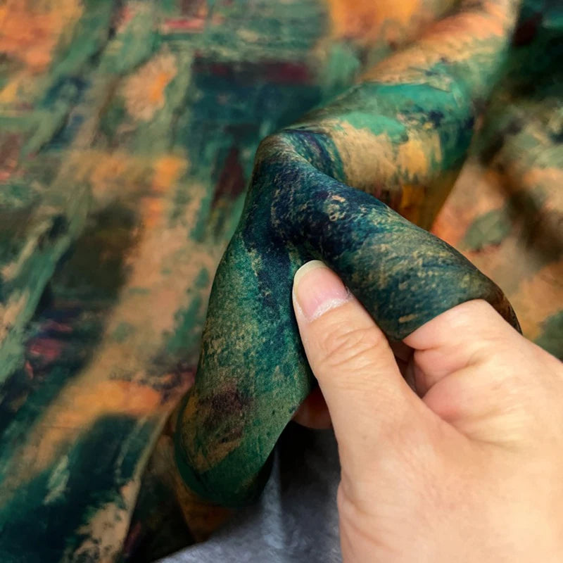 47'' Width 25MM Thickness Soft and Comfortable Gambiered Guangdong Silk Fabric Material by Yard with Water Lily Print for DIY Sewing Spring Summer Blouse Cheongsam Dressmaking R388