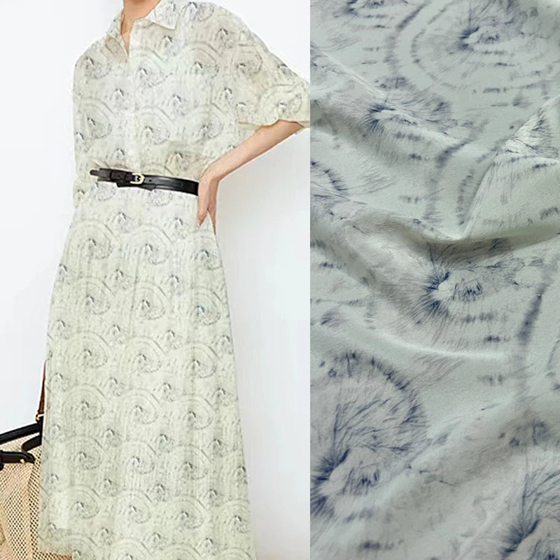 140CM Wide 18MM Silk Crepe de Chine Fabric Stretch-Printed Design for Thin Summer Pants Dress Soft Comfortable Fabric DIY Sewing Material D1617