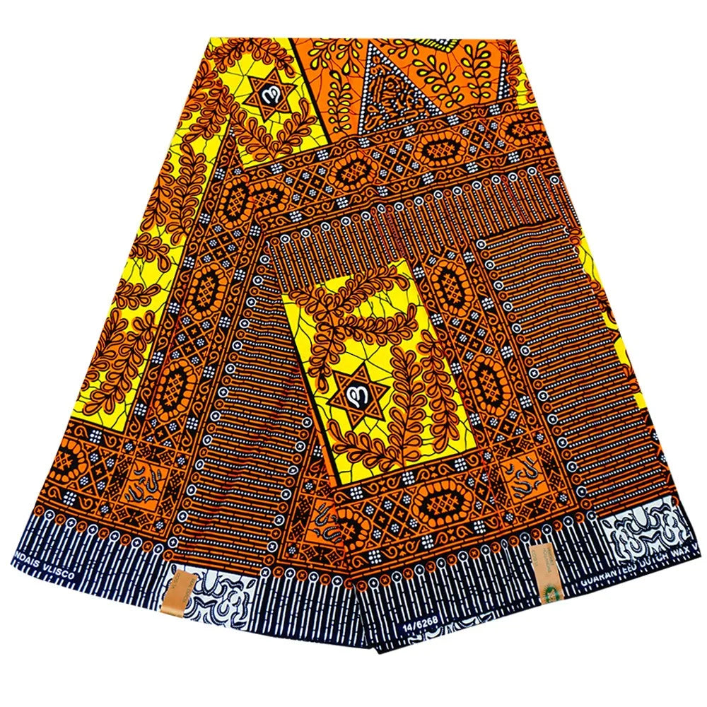 115CM Wide Geometry and Leaves Printed African Wax Fabric,Clothes Pants Sofa Cotton 24*24Yarns Batik Fabric,6Yards Long DIY Sewing Material R883