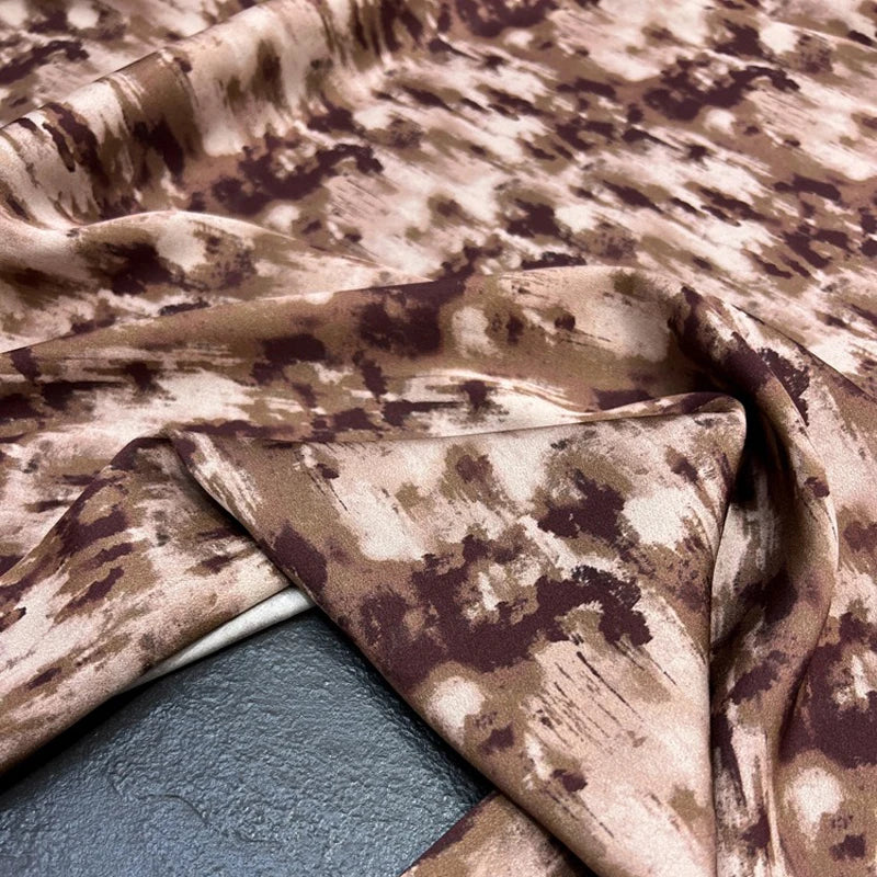 Soft Blouse Cheongsam Dress Silk Fabric with Printed on Brown - 55'' Wide 19MM Thickness Stretch Silk Fabric by Yard DIY Sewing Material R399