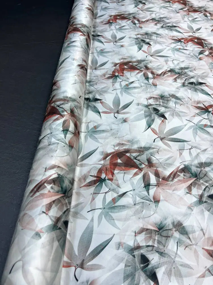 Silk Satin Fabric with Bamboo Printed Design-140CM Width,20MM Thick,Stretch Soft Comfortable Fabric for Summer Dress Pants D1624