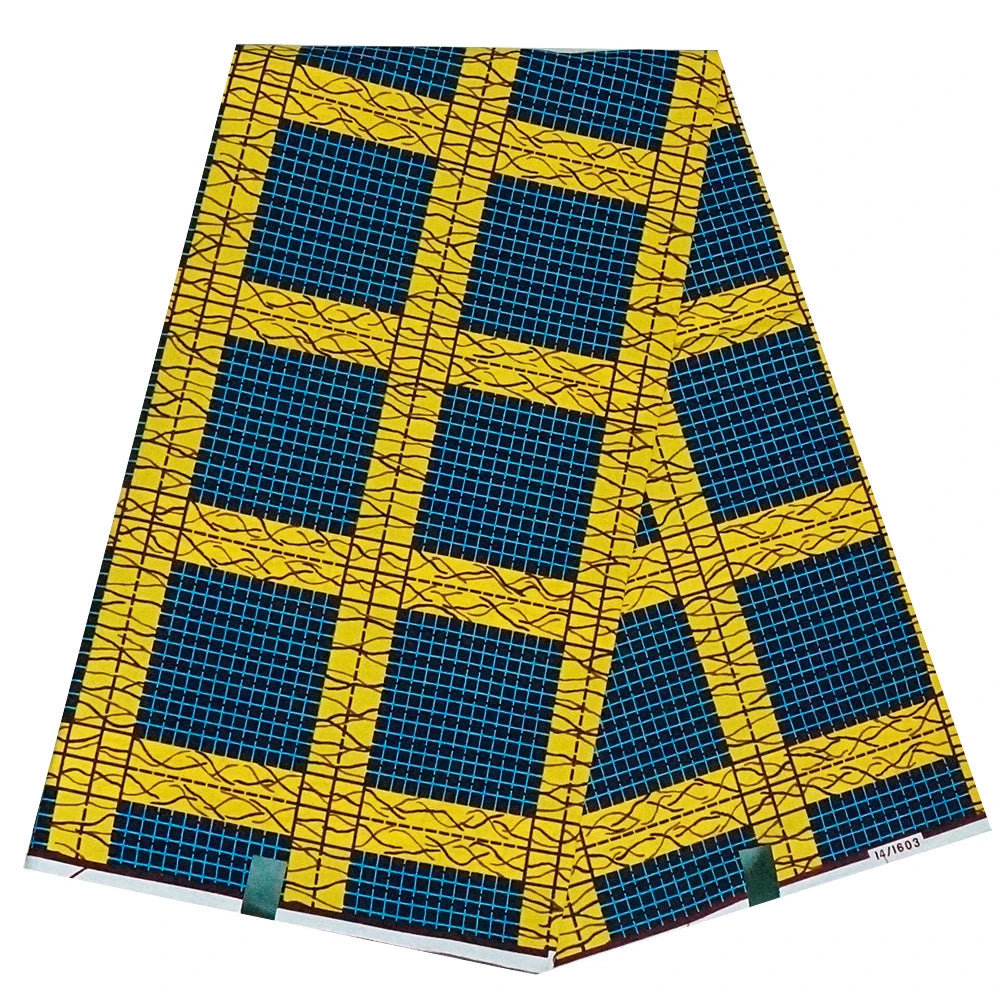Huge and Small Blue Checks Printed African Wax Fabric,115CM Wide 6Yards Long Batik Cotton Fabric for Summer Dress Pants DIY Sewing Material R771