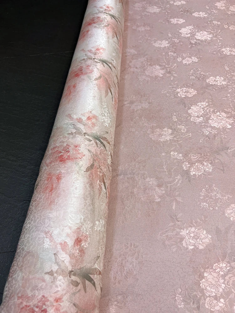 Gorgeous Pink Hibiscus Silk Fabric 45'' Wide 22MM Thickness New Chinese Style Cheongsam Dress Pants Summer Jacquard Silk Fabric by Yard DIY Sewing Material D1673