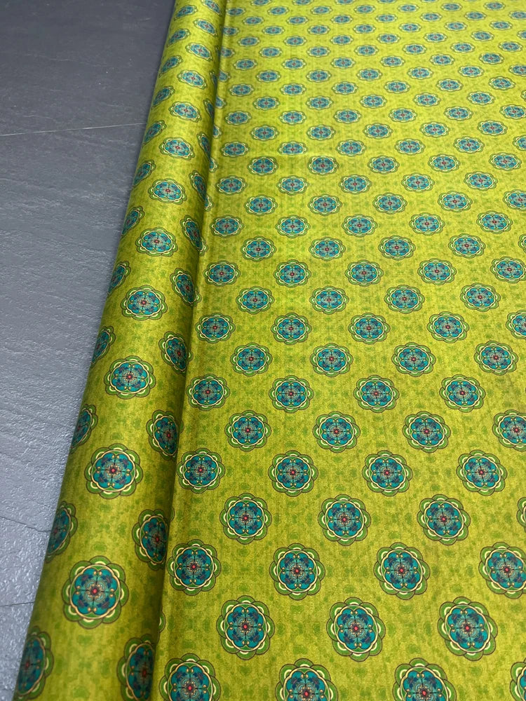 Gambiered Gauze Silk Fabric with Chinese Style Printed on Green Design for Cheongsam Horse Face Skrit Dress,47'' Wide 25MM Thick,DIY Sewing Stretch Material E1557