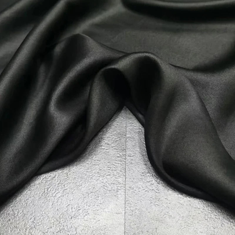 47'' Wide 26MM Black 93% Silk 7% Spandex Stretch Guangdong Silk Fabric by Yard for DIY Sewing Dress Cheongsam Heavy Silk Fabric D1160