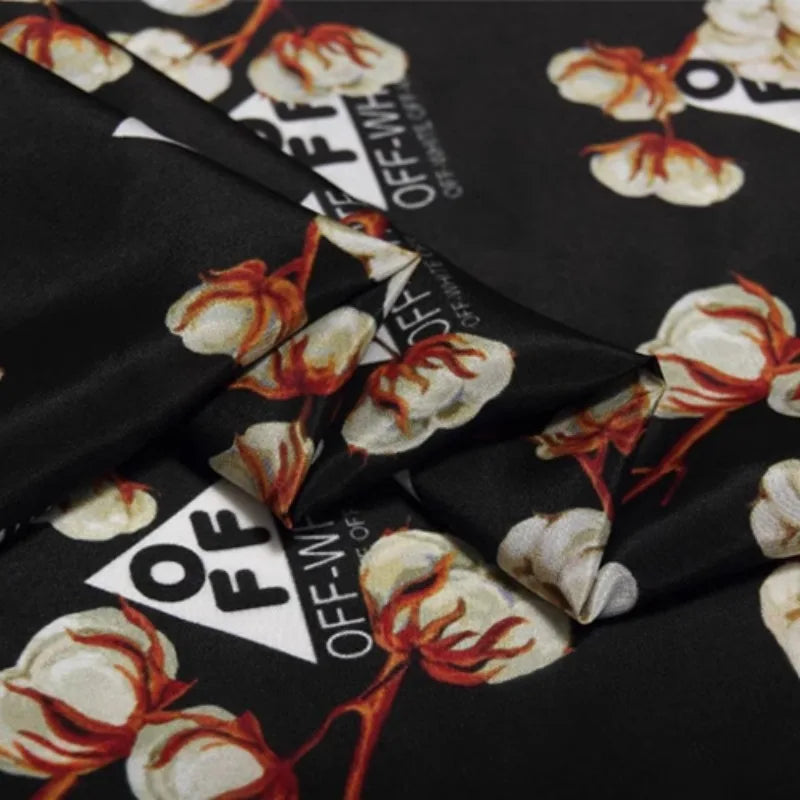 43'' Wide 12MM Cotton Printed Black Thin Silk Crepe de Chine Fabric Silk Fabric for DIY Sewing Summer Dress Pants Pajamas R1841 fabric