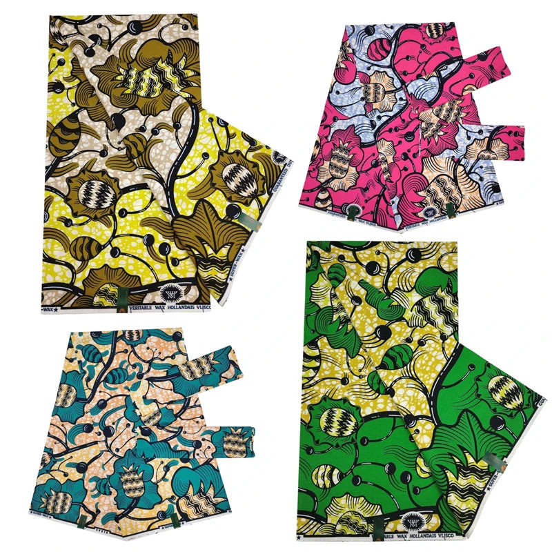 6 Yards Long,4 Colors,Cotton African Wax Batik Fabric,Ideal for DIY Sewing Cushion Covers Sofa Upholstery Summer Dress Pants Clothes R1208