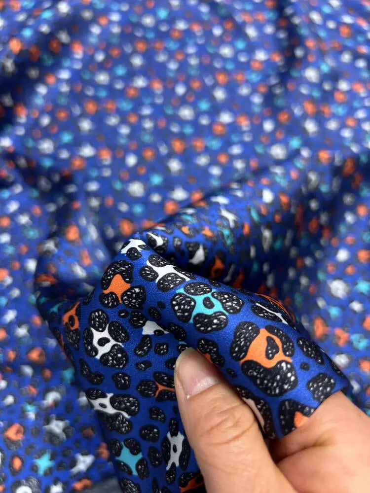 Lovely Print on Blue Green Stretch Silk Satin Fabric for Summer Soft Clothes-Silk Spandex Fabric, 140CM Wide 20MM Thick D1642