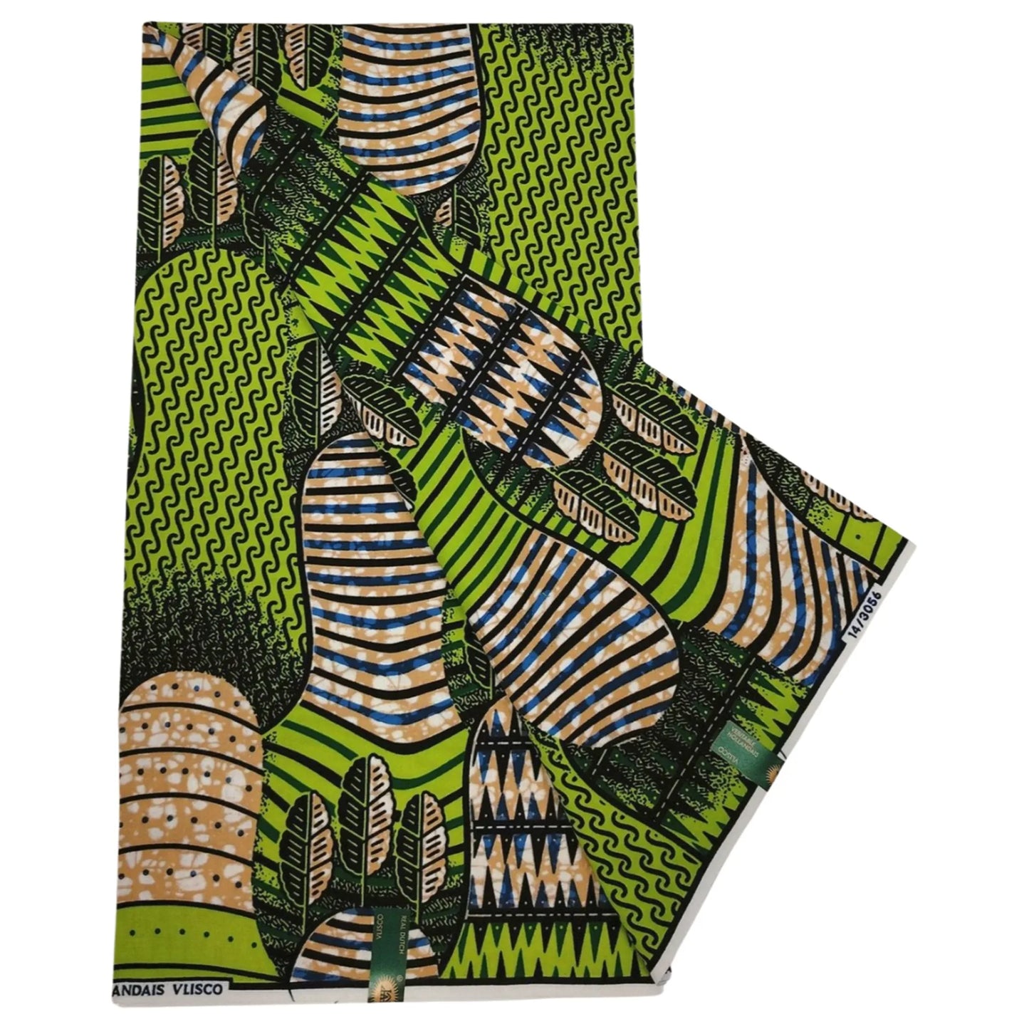 6 Yards Long DIY Cotton African Wax Batik Fabric - With Green Plants Print for Cushion Covers Sofa Upholstery Clothes R1217