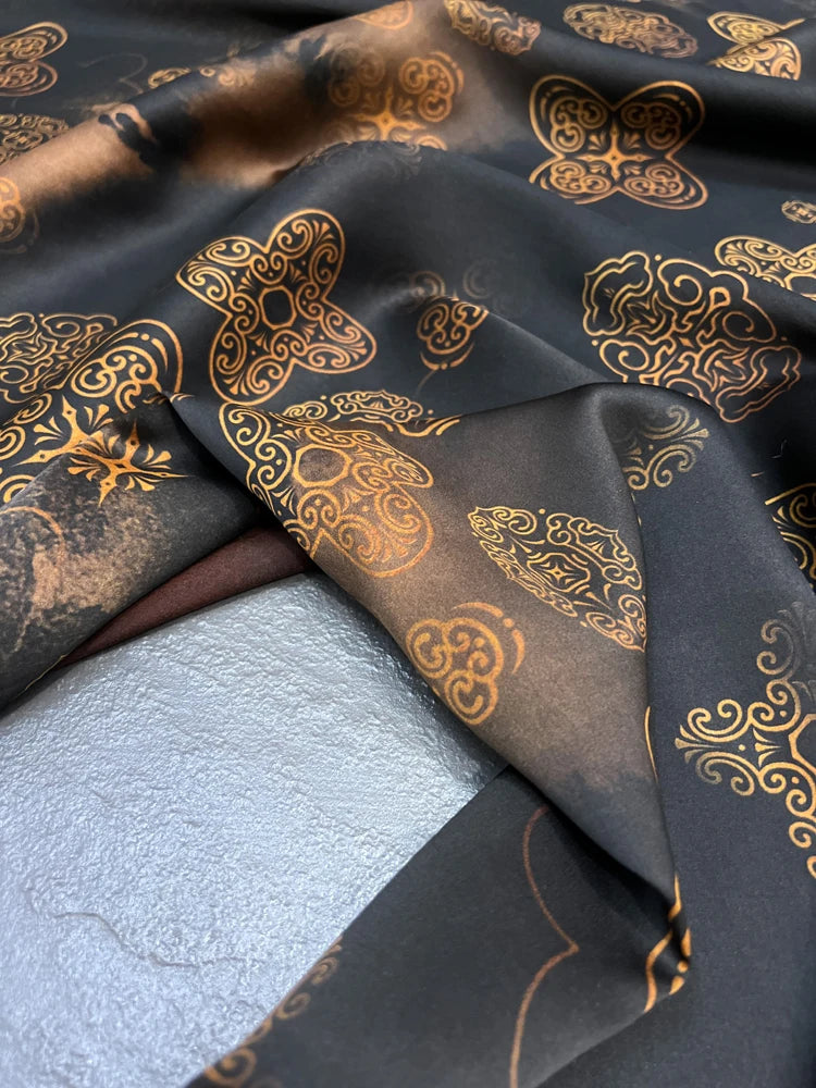 47'' Wide 25MM Thick Gambiered Gauze Silk Fabric with Chinese Style Geometry Printed Design for Stretch Cheongsam Horse Face Skrit Dress,DIY Sewing Material E1566