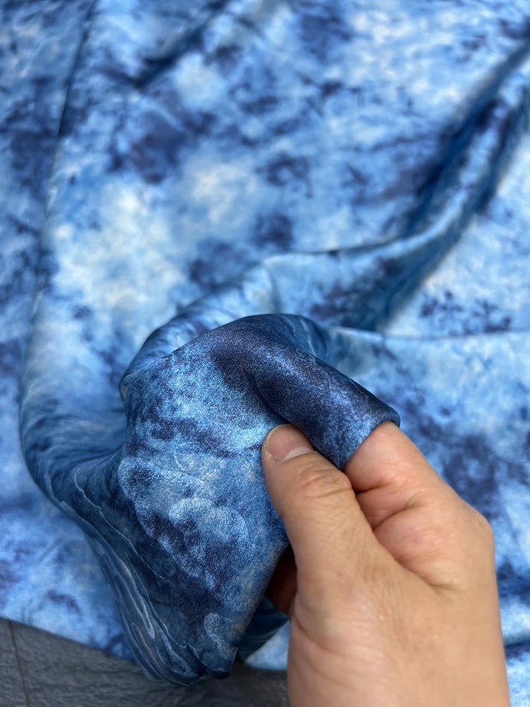 45'' Wide 17MM Thickness Jacquard Silk Fabric by Yard for Summer One-piece Dress Clothes Pants Butterfly Floral Blue Silk Fabric DIY Sewing Material D1542