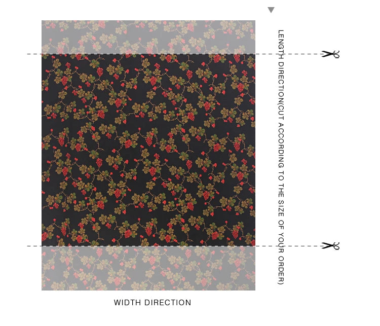 47'' Wide 25MM Thickness Gambiered Gauze Silk Fabric Red Fruites Print on Black Design for Cheongsam Horse Face Skrit Dress Pants Summer DIY Sewing Material by Yard E1592