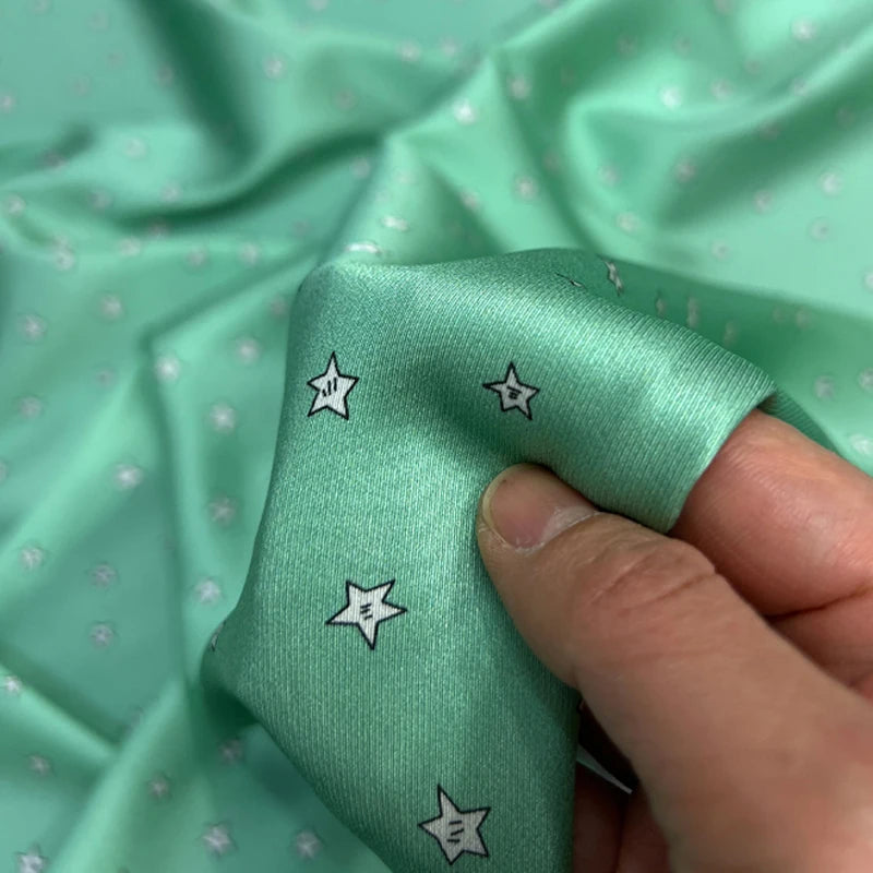 55'' Wide 20MM Thickness Small Stars Printed Twill Silk Fabric by Yard for Summer Pants Blouse Dress-Stretch Comfortable Silk Fabric DIY Sewing Material D1515