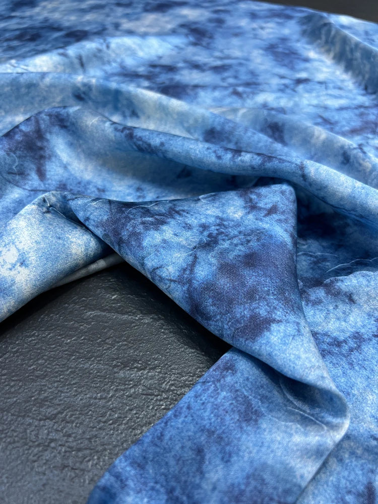 45'' Wide 17MM Thickness Jacquard Silk Fabric by Yard for Summer One-piece Dress Clothes Pants Butterfly Floral Blue Silk Fabric DIY Sewing Material D1542