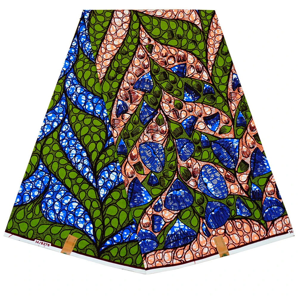 Green Blue Orange Plants Print African Style Batik Wax Fabric,DIY Sewing Material for Cotton Clothing Curtains Sofa Pants R901