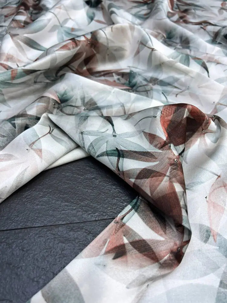 Silk Satin Fabric with Bamboo Printed Design-140CM Width,20MM Thick,Stretch Soft Comfortable Fabric for Summer Dress Pants D1624