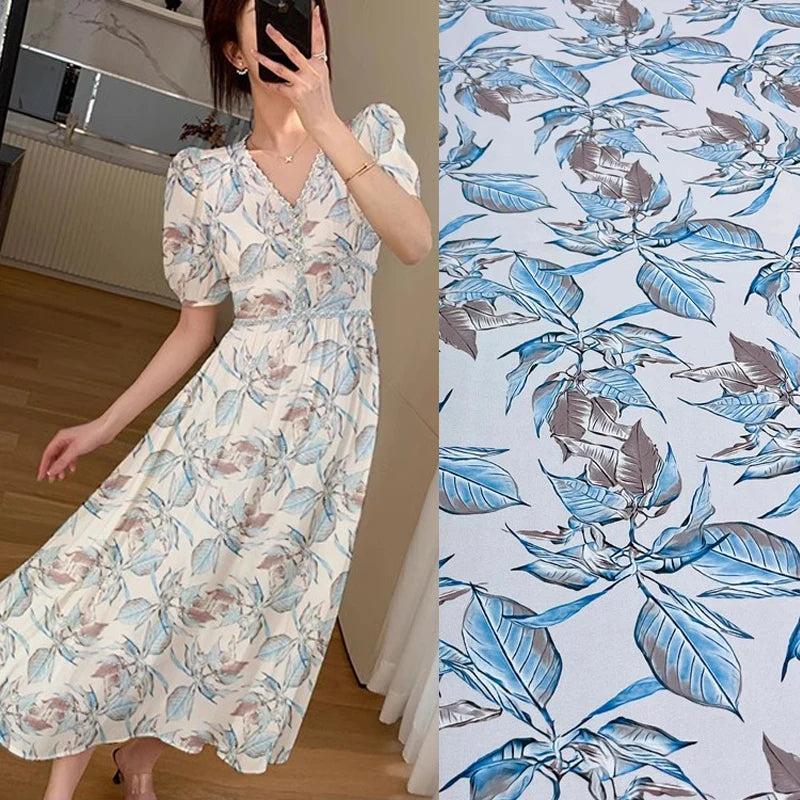 Floarl Printed Silk Fabric with Spandex and Elastic Stretch for Dressmaking Cheongsam 55'' Wide 19MM Thickness DIY Sewing Silk Fabric Material D1353