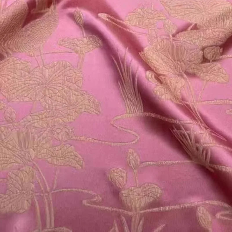 55'' Wide 28MM Lotus Leaves Jacquard Silk Fabric for Spring Summer Pink Horse-faced Dress Jacket DIY Sewing Material R1891