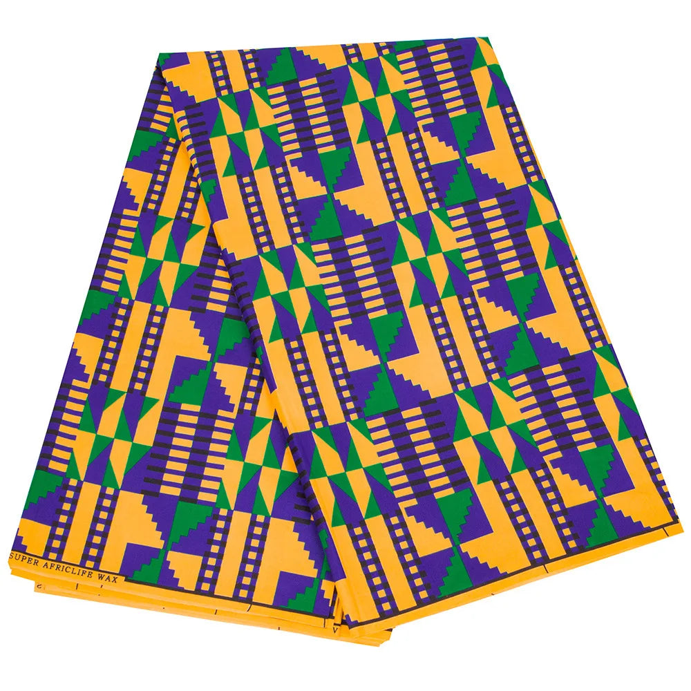Geometry 7Patterns Printed Wax Fabric,Polyester African Batik Fabric for DIY Sewing Clothes Sofa 115CM Wide 6Yards Long R858