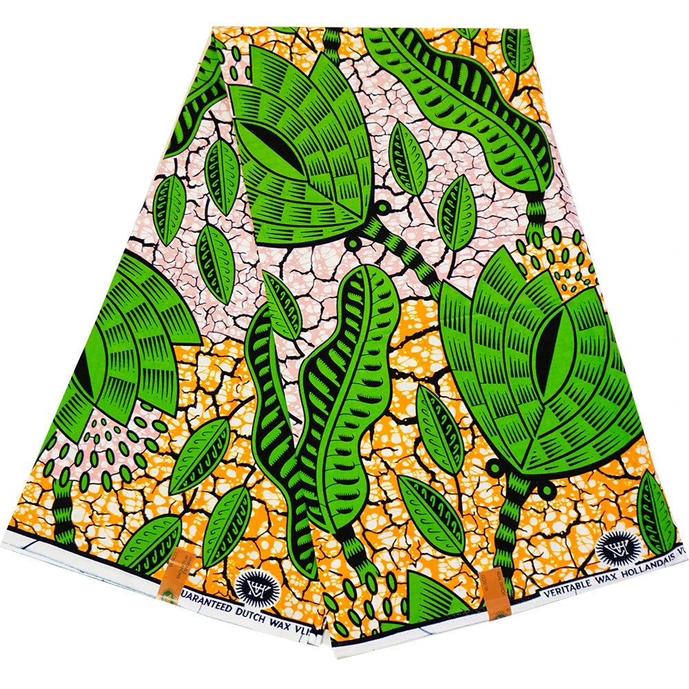 24x24 Yarns,Green Yellow Batik Wax Fabric for African Style Cotton Clothing Curtains Sofa Pants,DIY Sewing Fabric Material 6 Yards Long R904