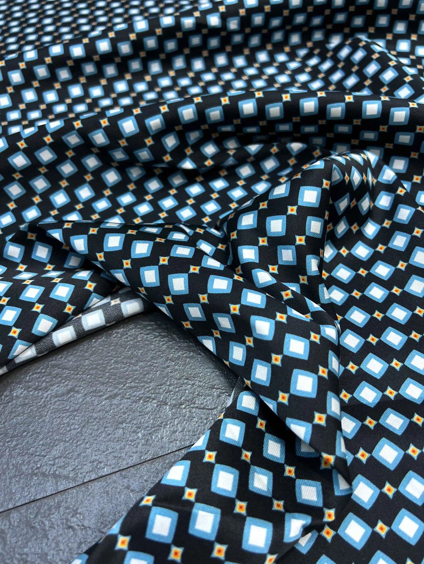 55'' Wide-20MM Thickness-Blue Rhombus Printed Twill Silk Fabric for Summer Shirt Pants Dress-Stretch Comfortable Silk Fabric by Yard DIY Sewing Material D1635