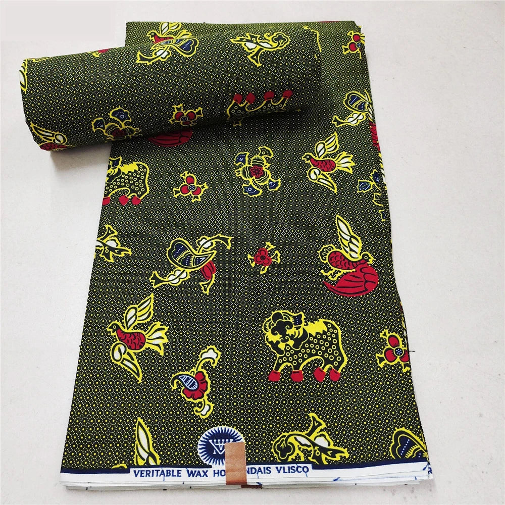 Birds and Cows Print Green African Wax Batik Fabric,Cotton Summer Spring Clothing Curtains Sofa DIY Fabric,6 Yards Long R937