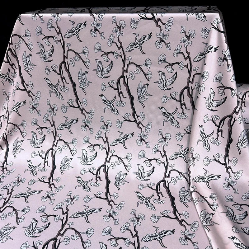 120CM Wide 19MM 93% Silk & 7% Spandex Floral Print Stretch Pink Silk Satin Fabric for Dress Cheongsam Shirt Jacket Pants,DIY Sewing Material D1174
