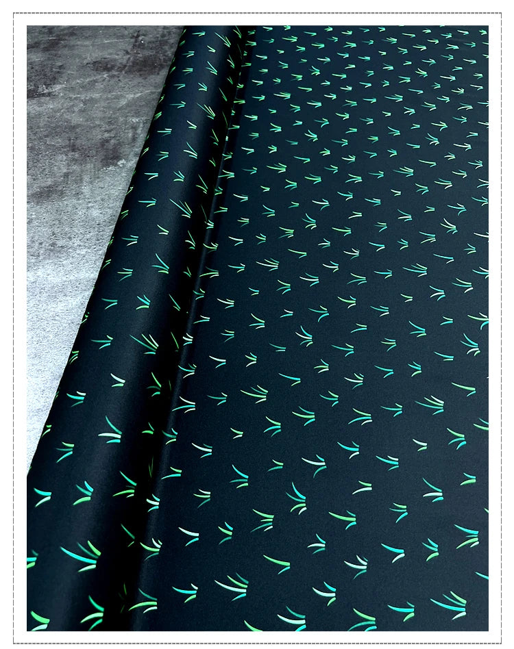 55'' Wide 20MM Thickness Stretch Grass Printed Black Twill Silk Fabric by Yard for Summer Spring Plants Blouse Dress Cheongsam DIY Sewing Material D1163