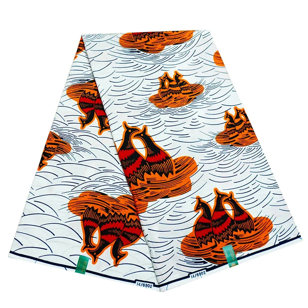 African Wax Fabric 6 Yards Long,Cotton Batik with Orange Animal Prints for DIY Sewing Spring Summer Curtains Clothing R932