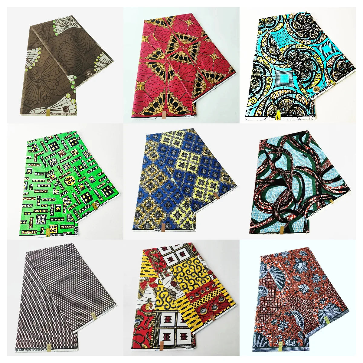 African Ankara Wax Fabric in 9 Patterns Geometric Print,115CM Wide 6Yards Long,Cotton Batik Material for Spring Clothing Sewing R913