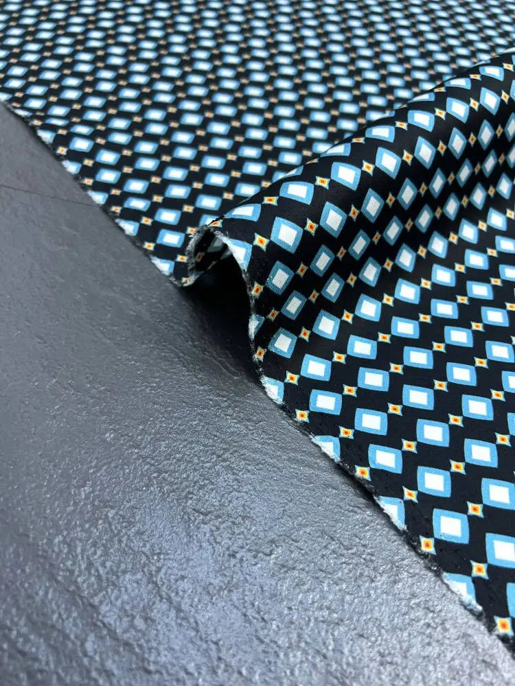 55'' Wide-20MM Thickness-Blue Rhombus Printed Twill Silk Fabric for Summer Shirt Pants Dress-Stretch Comfortable Silk Fabric by Yard DIY Sewing Material D1635