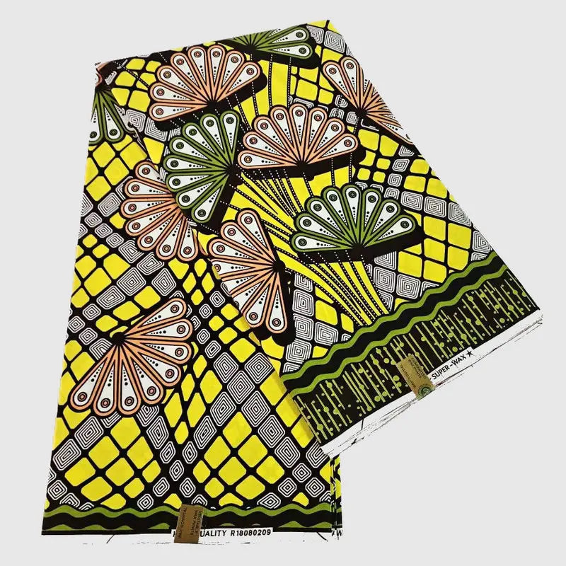 Geometry Printed Yellow Wax Fabric,Cotton African Batik Fabric for DIY Sewing Clothes Sofa Tablecloth 115CM Wide 6Yards Long R853