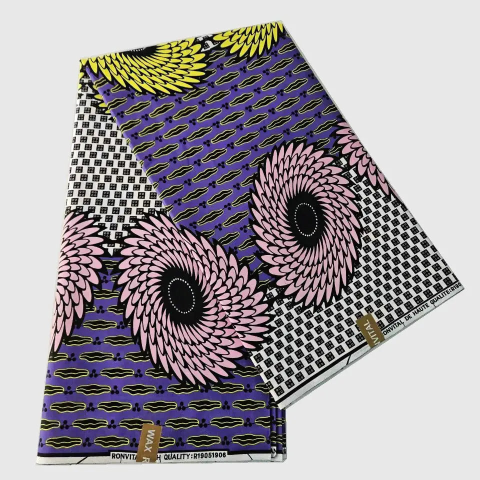 African Style Wax Fabric,6 Yards Long 24*24Yarns,Sunflower Prints Blue Pink Cotton Batik Material for DIY Sewing Clothing Curtain Sofa R920