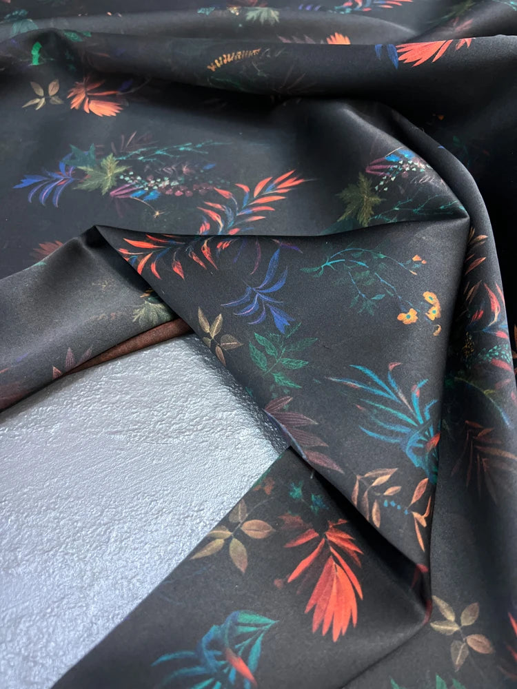 Stretch Gambiered Gauze Silk Fabric with Print on Black Design for Cheongsam Horse Face Skrit Dress Pants,47'' Wide 25MM Thick,DIY Sewing Material E1561