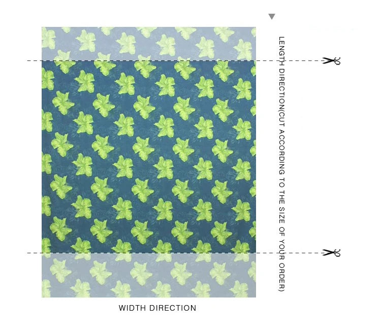 Exclusive Silk Spandex Fabric by Yard with Green Lilies Print on Blue-55'' Wide - Perfect for Dress, Cheongsam and Scarves 19MM Thickness DIY Sewing Silk Fabric Material D1383