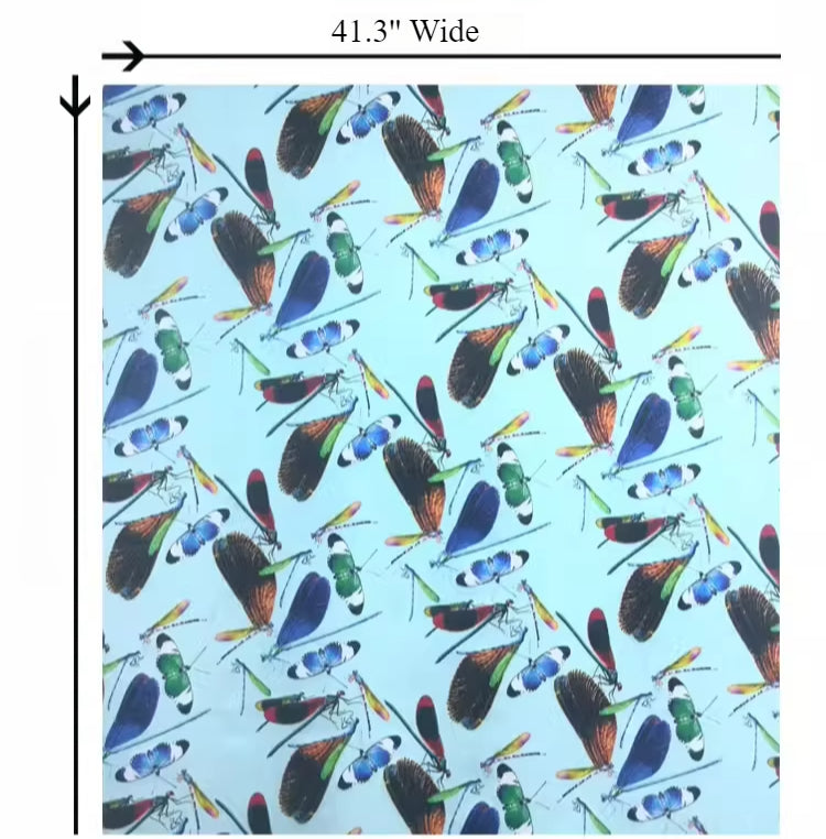41.3'' Wide 20MM Stretch Silk Satin Fabric with Flies on Blue for DIY Sewing Spring Summer Smooth Dress Pants Blouse Pajamas R1856