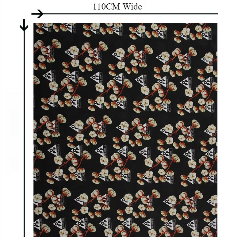 43'' Wide 12MM Cotton Printed Black Thin Silk Crepe de Chine Fabric Silk Fabric for DIY Sewing Summer Dress Pants Pajamas R1841 fabric