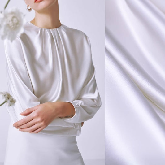 110CM Wide 30MM Thick Pear White Heavy Silk Satin Fabric for Dress Pants Suit Solid Color Silk Fabric,DIY Sewing Material E1545