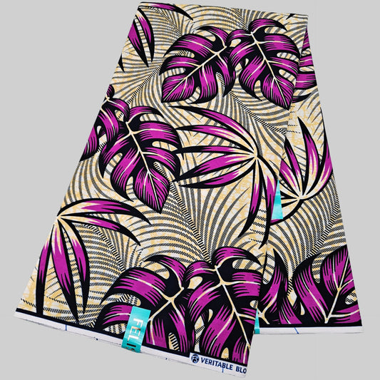 African Wax Batik Fabric with Purple Leaves Printed-100% Cotton Sewing Material for Summer Clothing Sofa,115CM Wide R1066