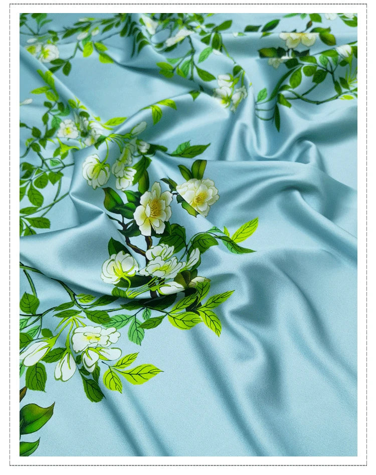 120*120CM 19MM Floral Print 93% Silk 7% Spandex Stretch Silk Satin Fabric for Green Dress Cheongsam Pants,DIY Sewing Material D1159
