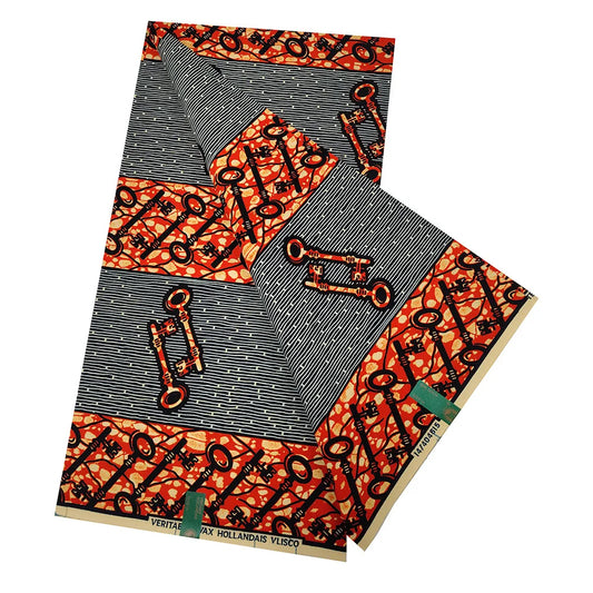 DIY-Ready Keys Printed African Wax Batik Fabric for Summer Spring Cotton Clothing Cushion Sofa,115CM Wide 6 Yards Long DIY Sewing Material R962