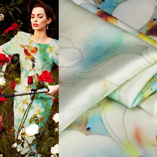 118*118CM 19MM 93% Silk & 7% Spandex Orchid Light Green Stretch Silk Satin Fabric for Summer Dress Shirt Clothes Cheongsam Pants,DIY Sewing Material D852
