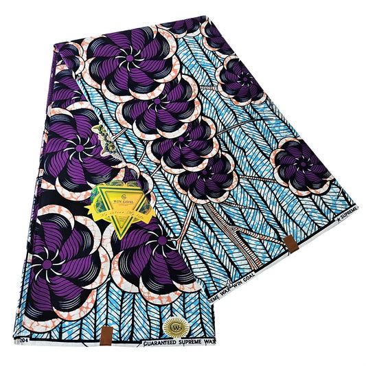 Summer Spring Clothing and Home Decor African Wax Fabric for DIY Sewing,Cotton Batik Purple Floral Print Fabric,115CM Width 6Yards Long R1019