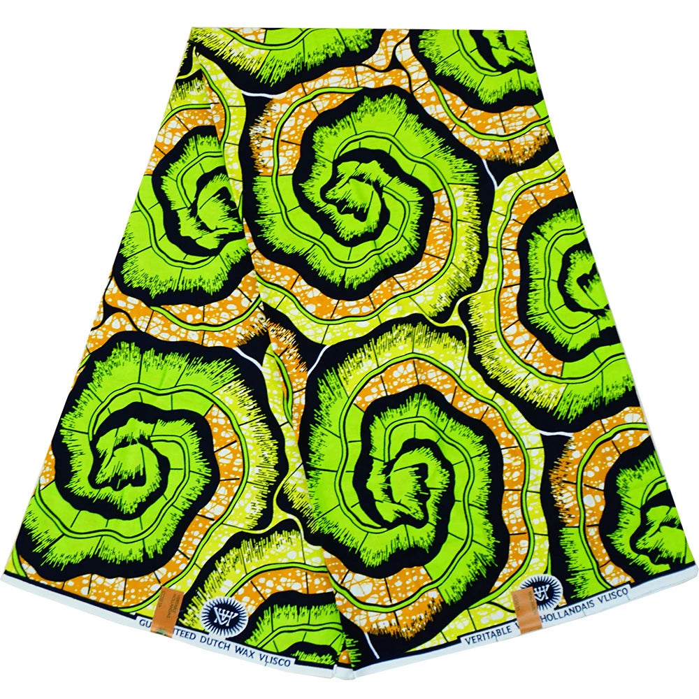 Green Printed African Wax Fabric,100% Cotton Batik Sewing Material for DIY Summer Clothing Cushion,6 Yards Long,115CM Wide R1061