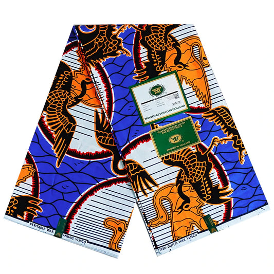 Orange Blue Geometric Printed Fabric in African Wax Style,24*24Yarns Summer Dress Pants Sofa Cotton Batik Fabric for DIY Sewing R920