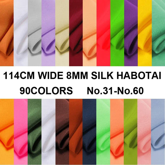 90Colors!45'' Wide 8MM Thin Solid Color Silk Habotai Fabric by Yard for Summer Dress Shirt Suit Pants Pajamas diy Sewing Material F002